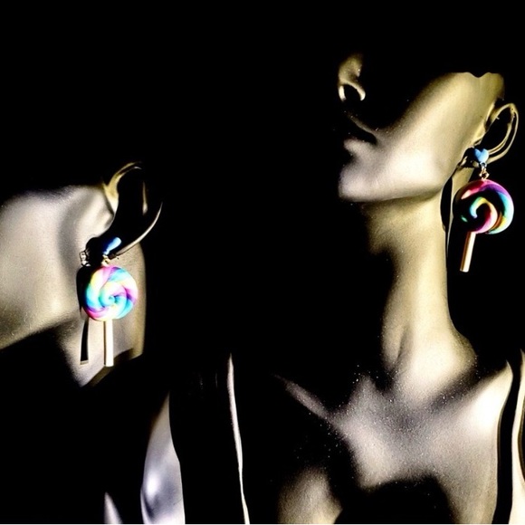 Colorful Rainbow Swirl Lollipop Drop Earrings for Women - Picture 3 of 5